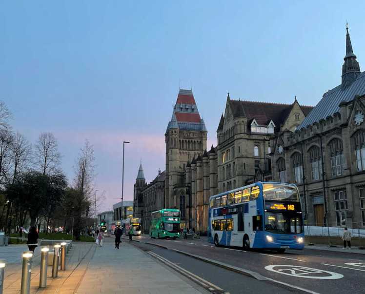 A photo of Oxford Road at dusk.